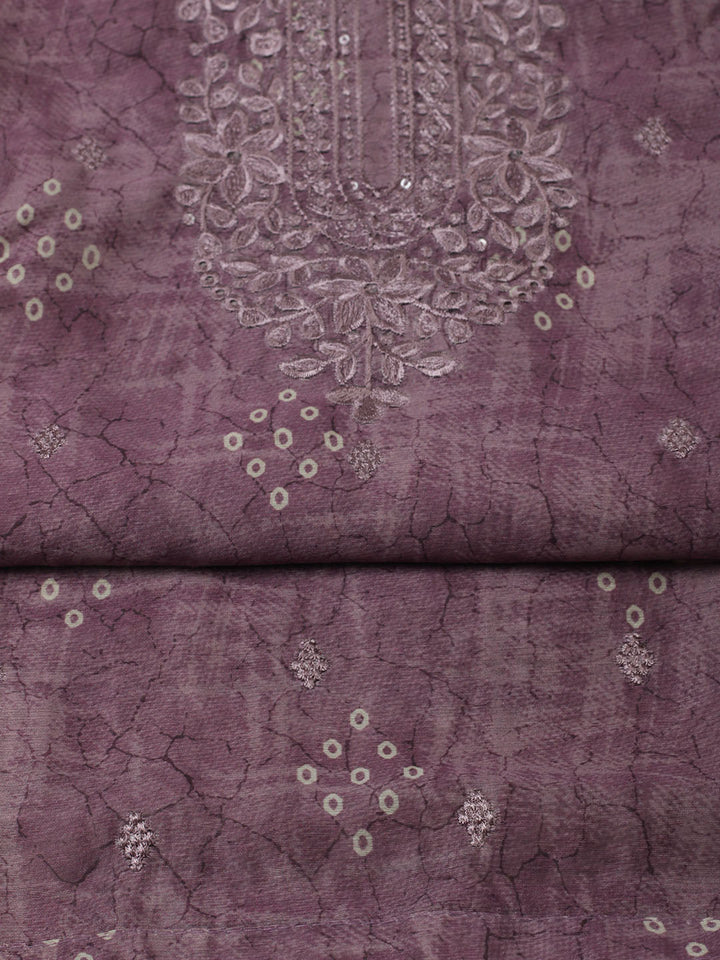 Printed Chanderi Unstitched Suit With Pant &amp; Dupatta