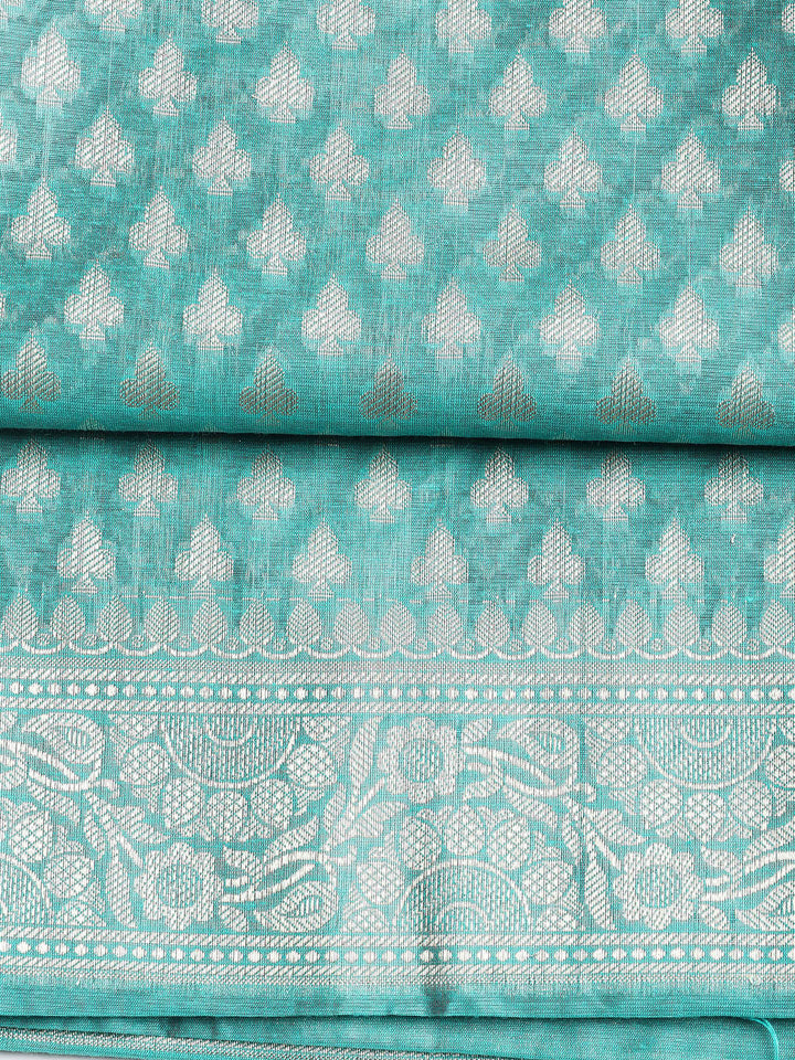 Woven Banarasi Chanderi Unstitched Suit With Dupatta