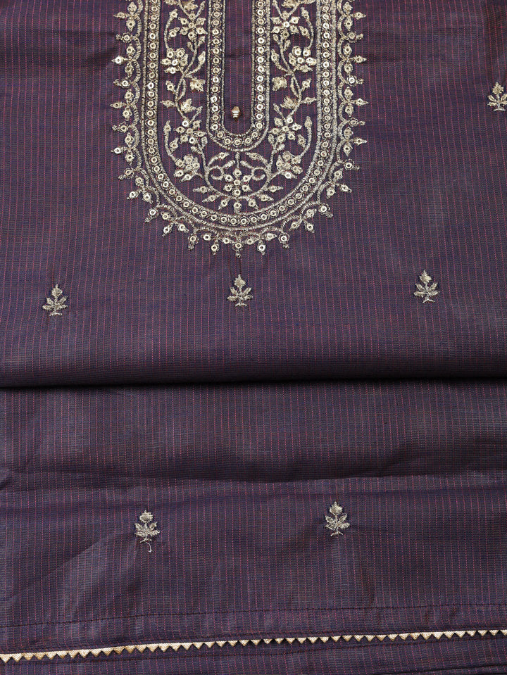 Embroidered Chanderi Unstitched Suit With Pant &amp; Dupatta