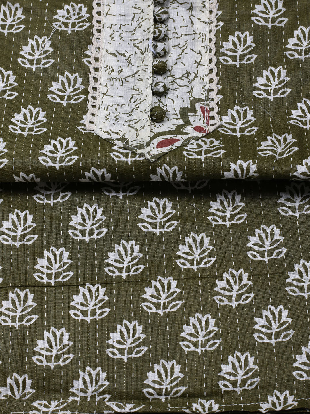 Printed Cotton Blend Unstitched Suit With Dupatta