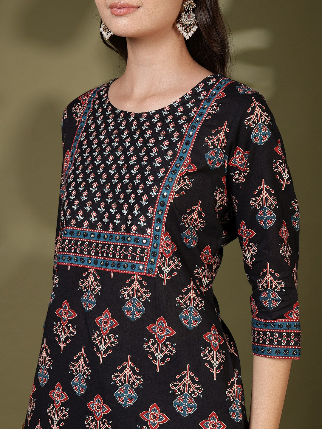 Printed Cotton Blend Kurta With Pant &amp; Dupatta