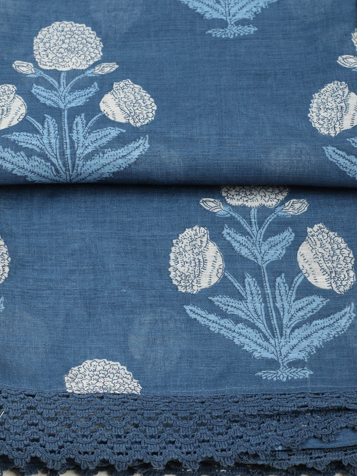 Printed Cotton Blend Unstitched Suit With Pant &amp; Dupatta