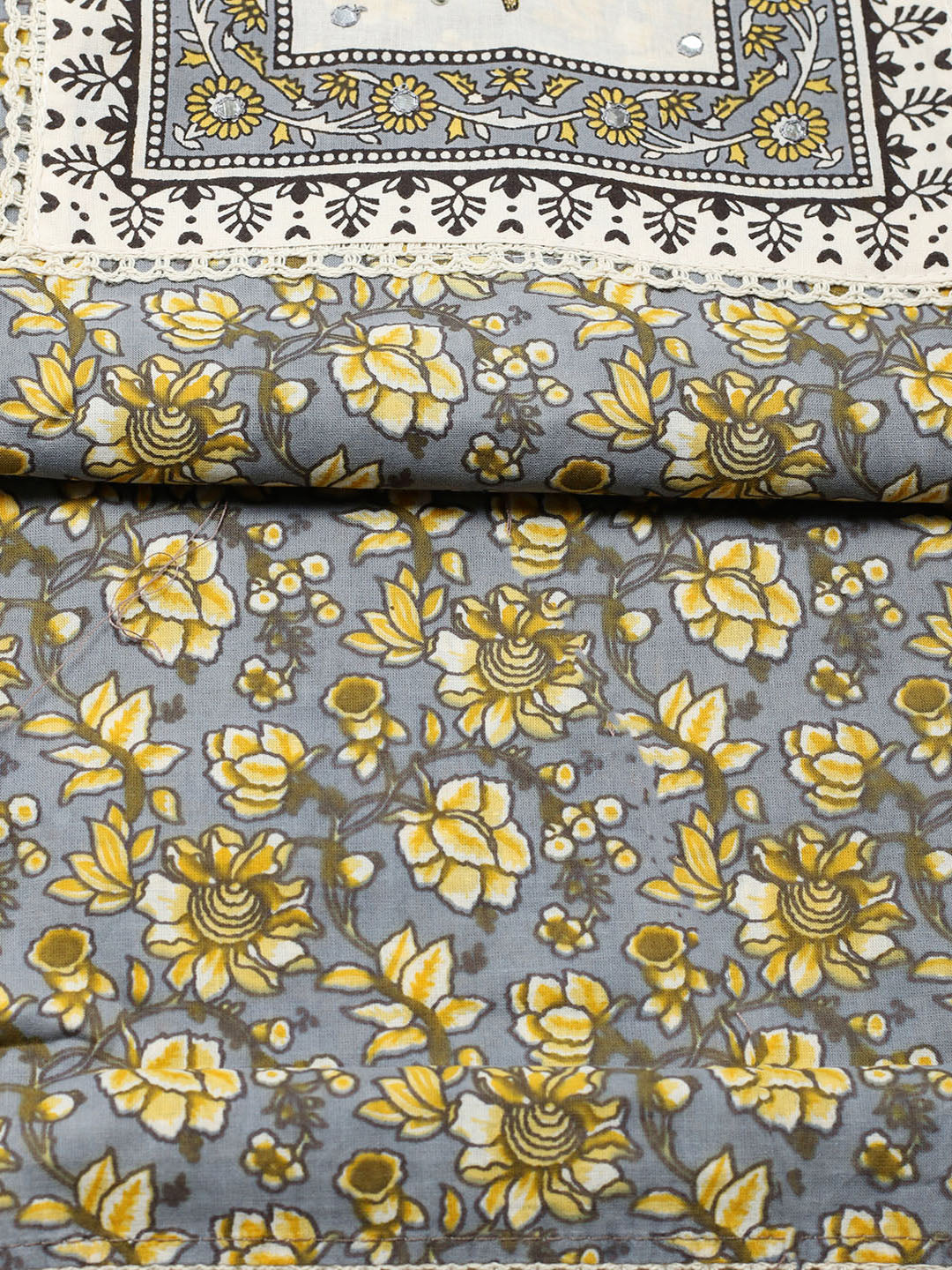 Printed Cotton Blend Unstitched Suit With Pant &amp; Dupatta