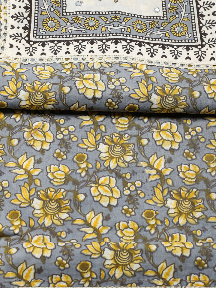 Printed Cotton Blend Unstitched Suit With Pant &amp; Dupatta