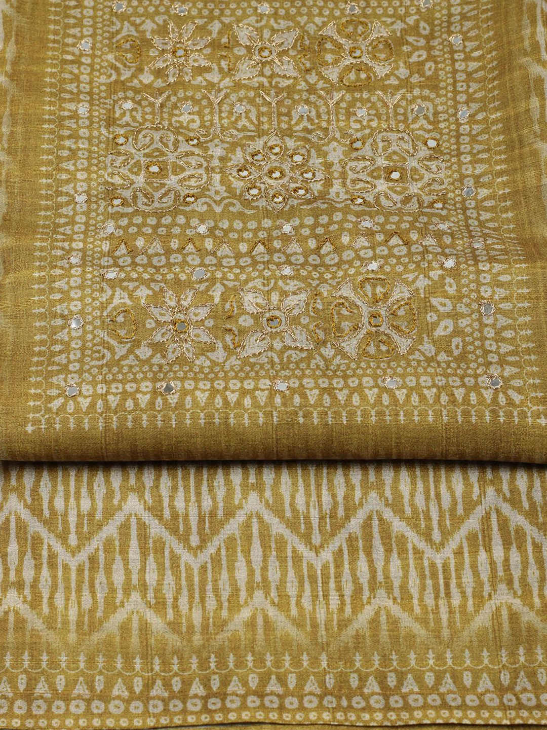 Printed Tussar Unstitched Suit With Pant &amp; Dupatta