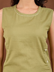 Plain Cotton Blend Shirt With Pant