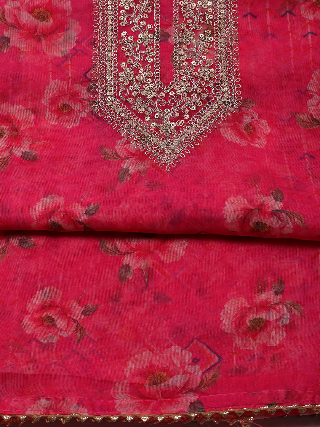 Embroidered Organza Unstitched Suit With Dupatta