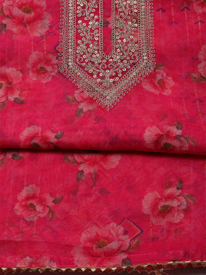 Embroidered Organza Unstitched Suit With Dupatta