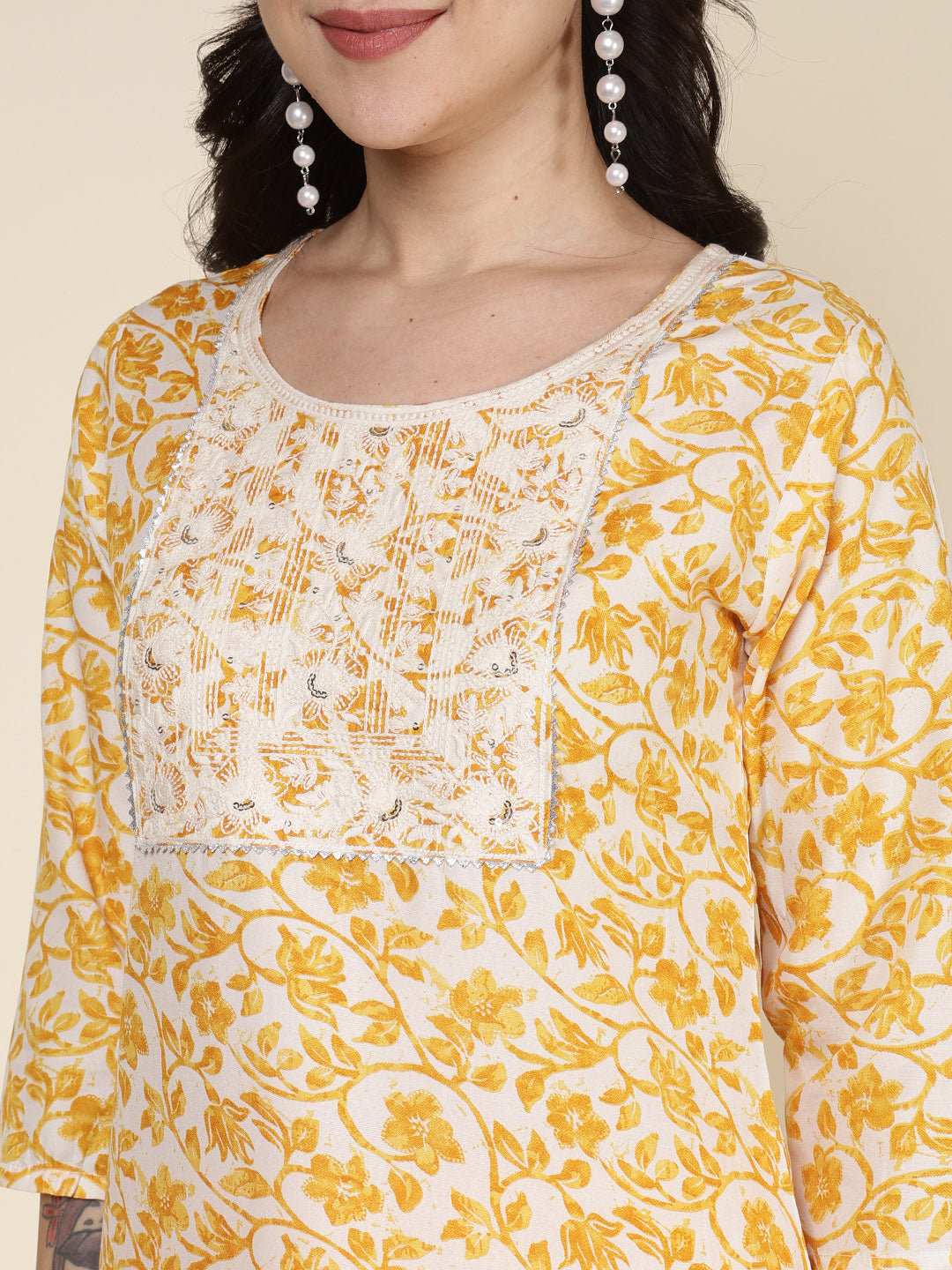 Printed Cotton Blend Kurta With Pants & Dupatta