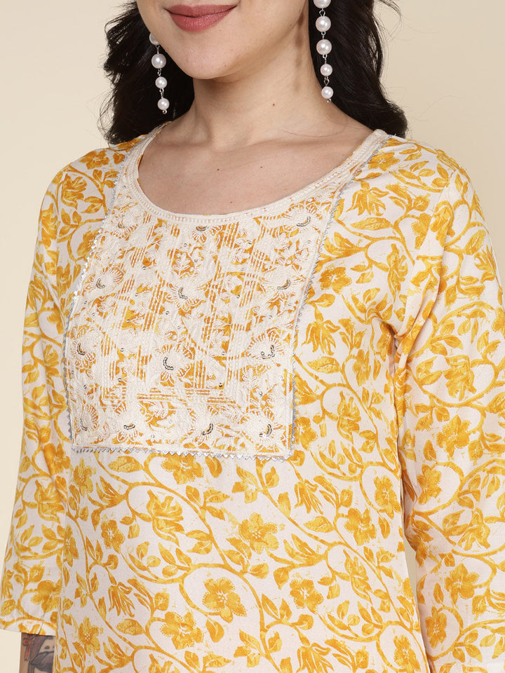 Printed Cotton Blend Kurta With Pants &amp; Dupatta