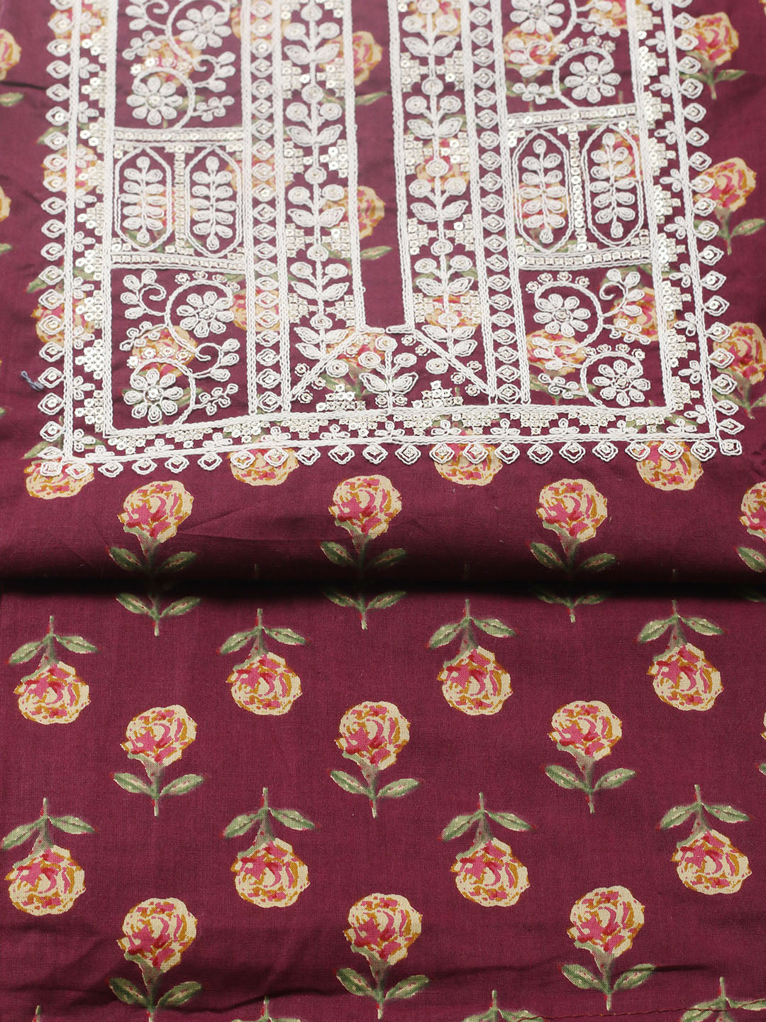 Printed Cotton Blend Unstitched Suit With Pant &amp; Dupatta