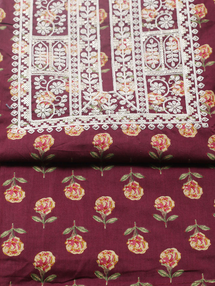 Printed Cotton Blend Unstitched Suit With Pant &amp; Dupatta