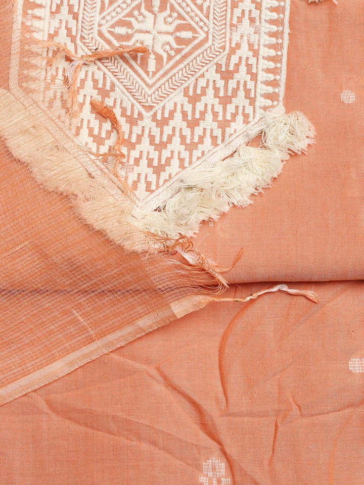 Neck Embroidered Cotton Blend Unstitched Suit With Dupatta