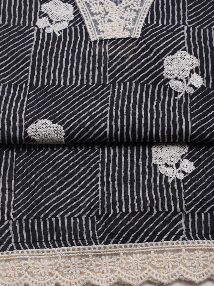 Printed Cotton Blend Unstitched Kurta With Pant &amp; Dupatta