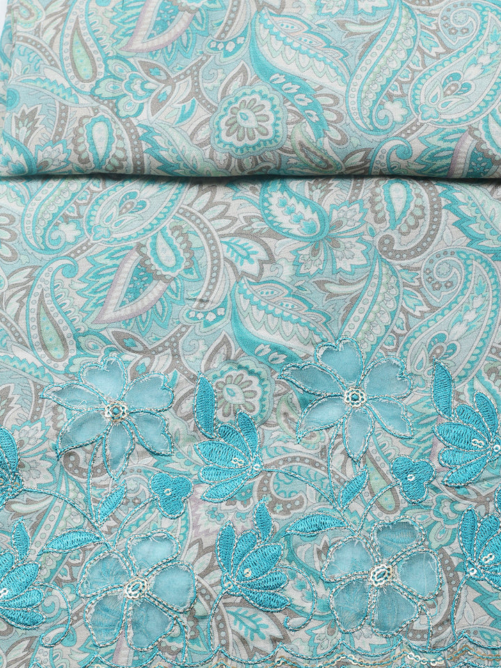 Embroidered Muslin Unstitched Suit With Pant &amp; Dupatta