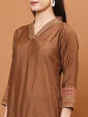 Neck Embroidery Muslin Kurta With Pants & Dupatta