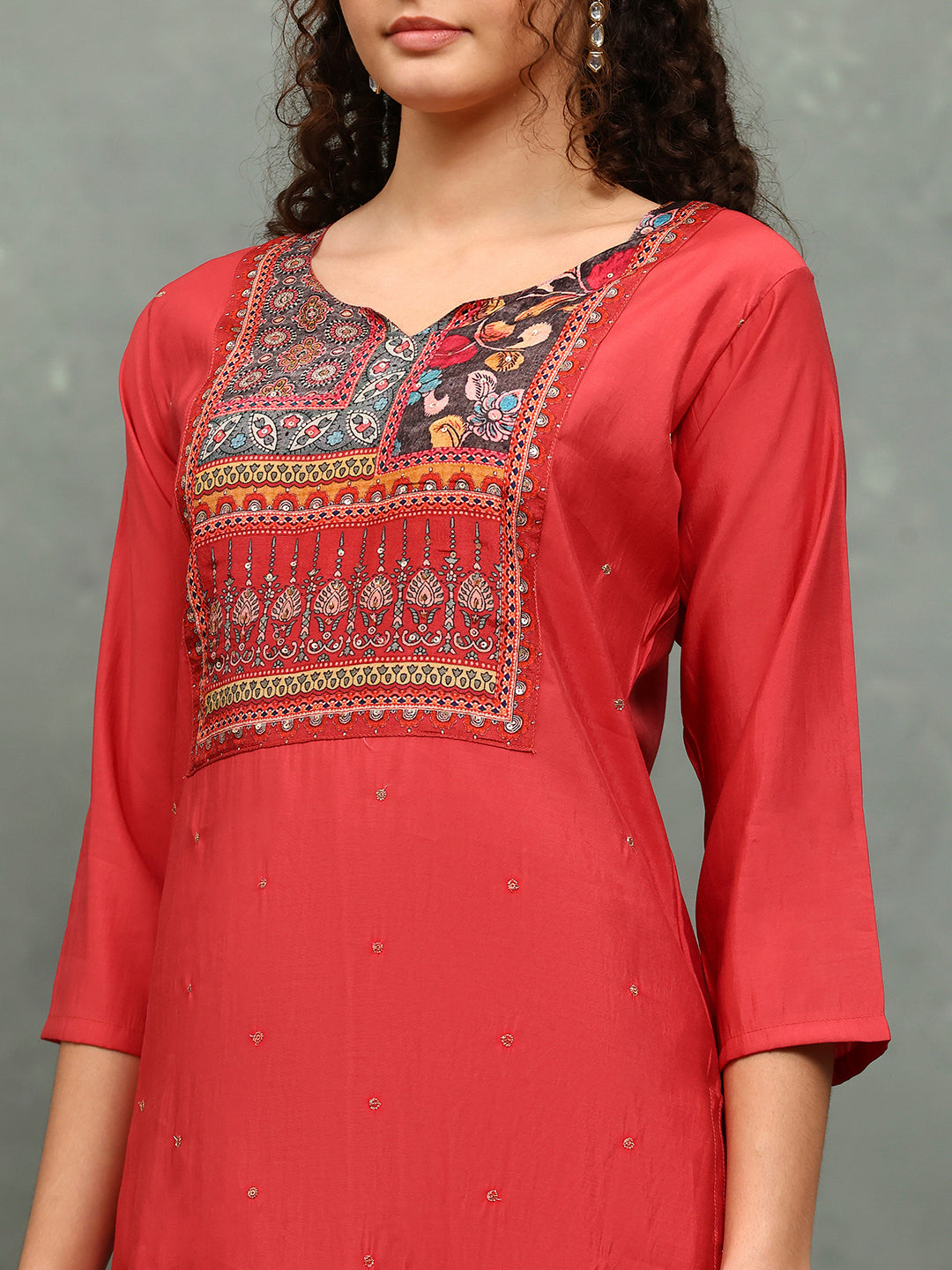 Printed Cotton Blend Kurta With Pants & Dupatta