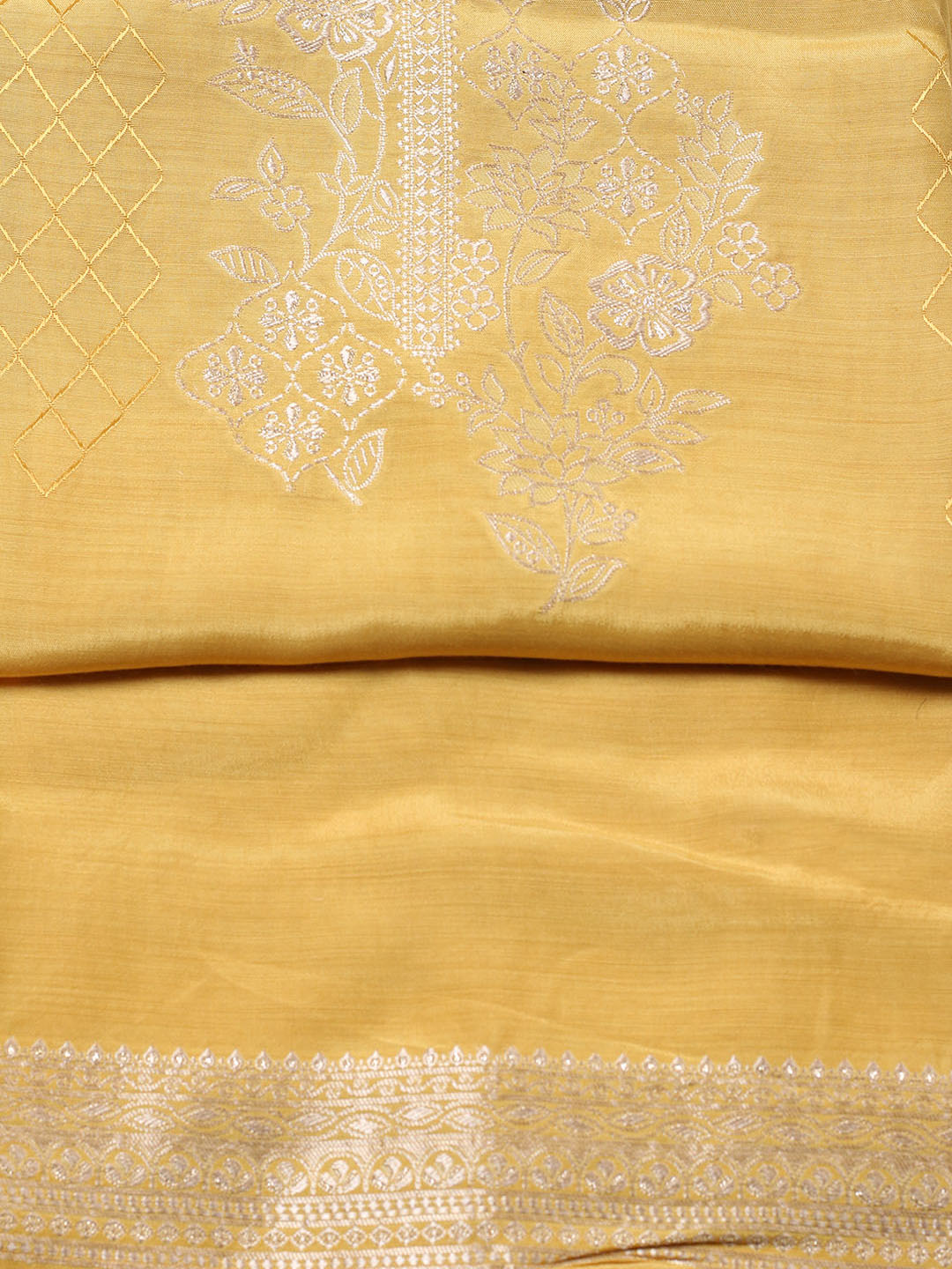 Embroidered Art Silk Unstitched Suit With Pant &amp; Dupatta