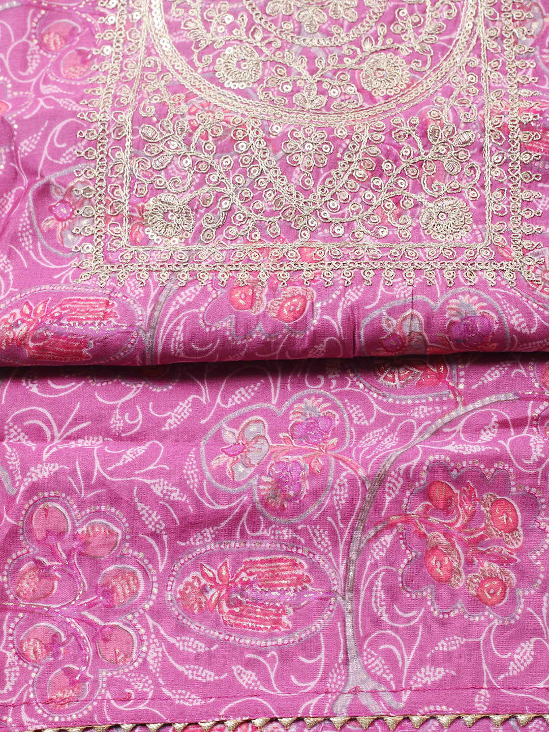 Printed Cotton Blend Unstitched Suit With Pant &amp; Dupatta