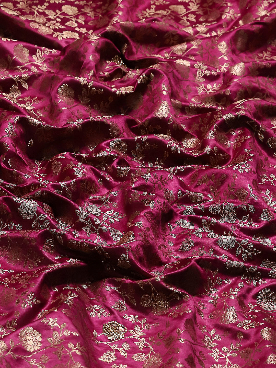 Stone Work Satin Embroidery Saree