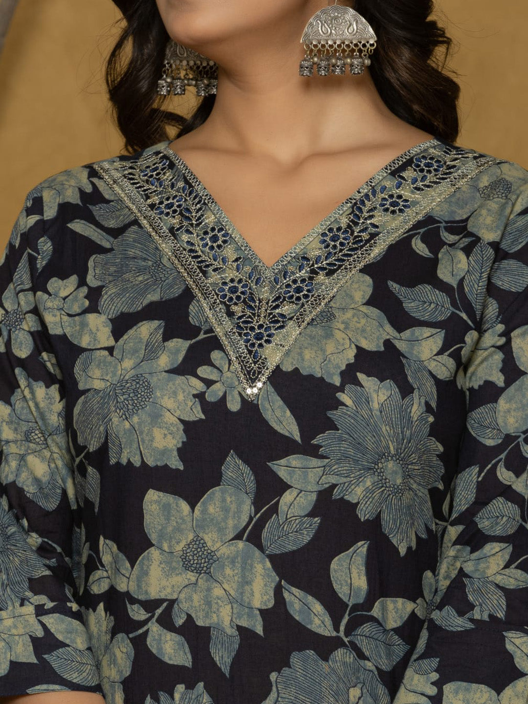 Printed Cotton Blend Kurta With Pants & Dupatta