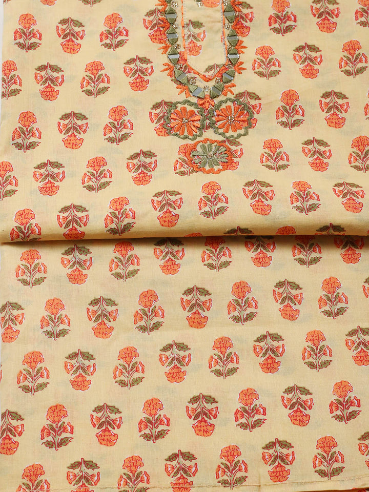 Embellished Cotton Blend Unstitched Suit With Pant &amp; Dupatta