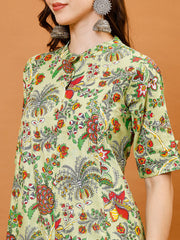 Printed Cotton Blend Kurta With Pants