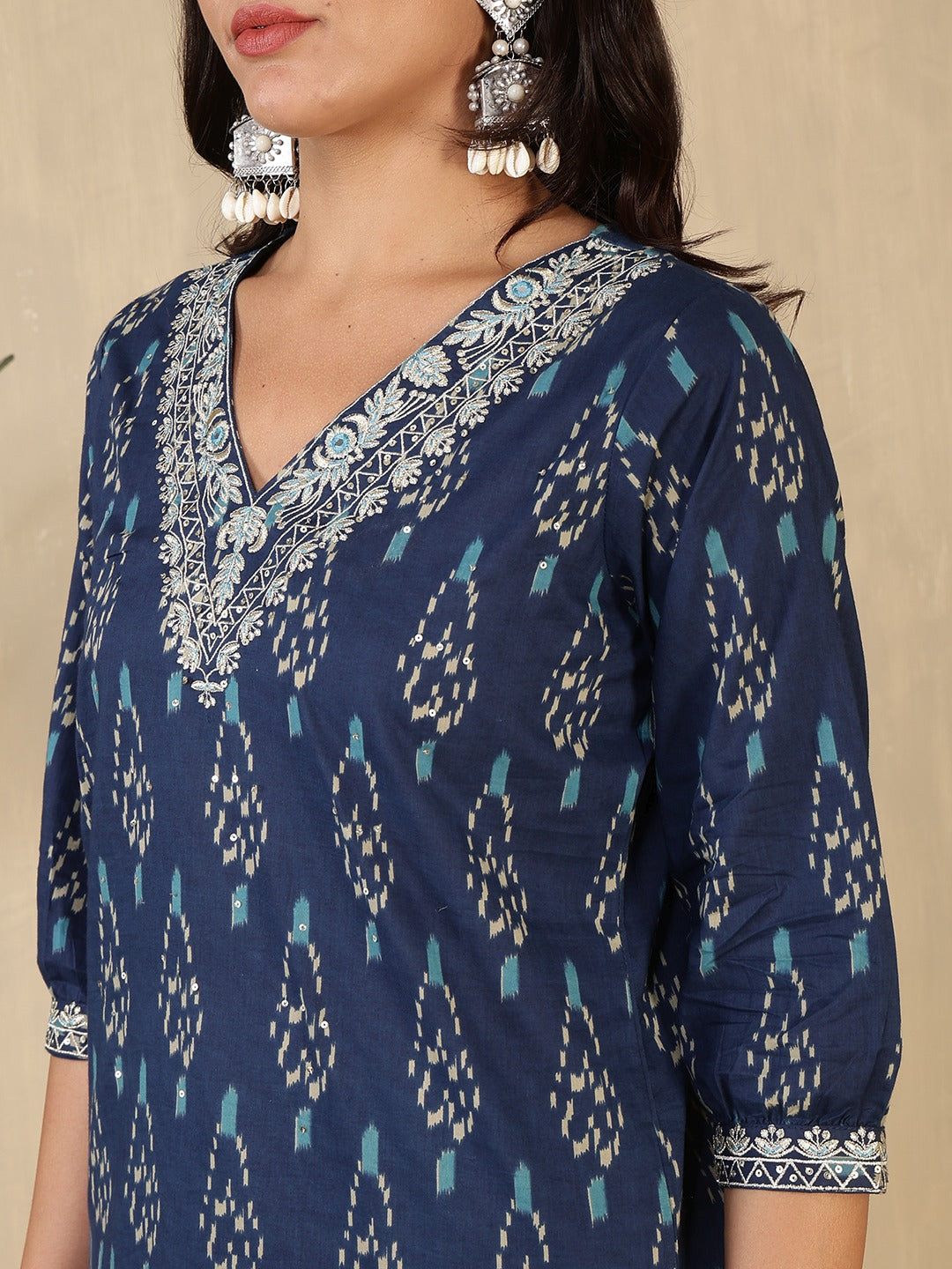 Printed Cotton Blend Suit With Pant &amp; Dupatta