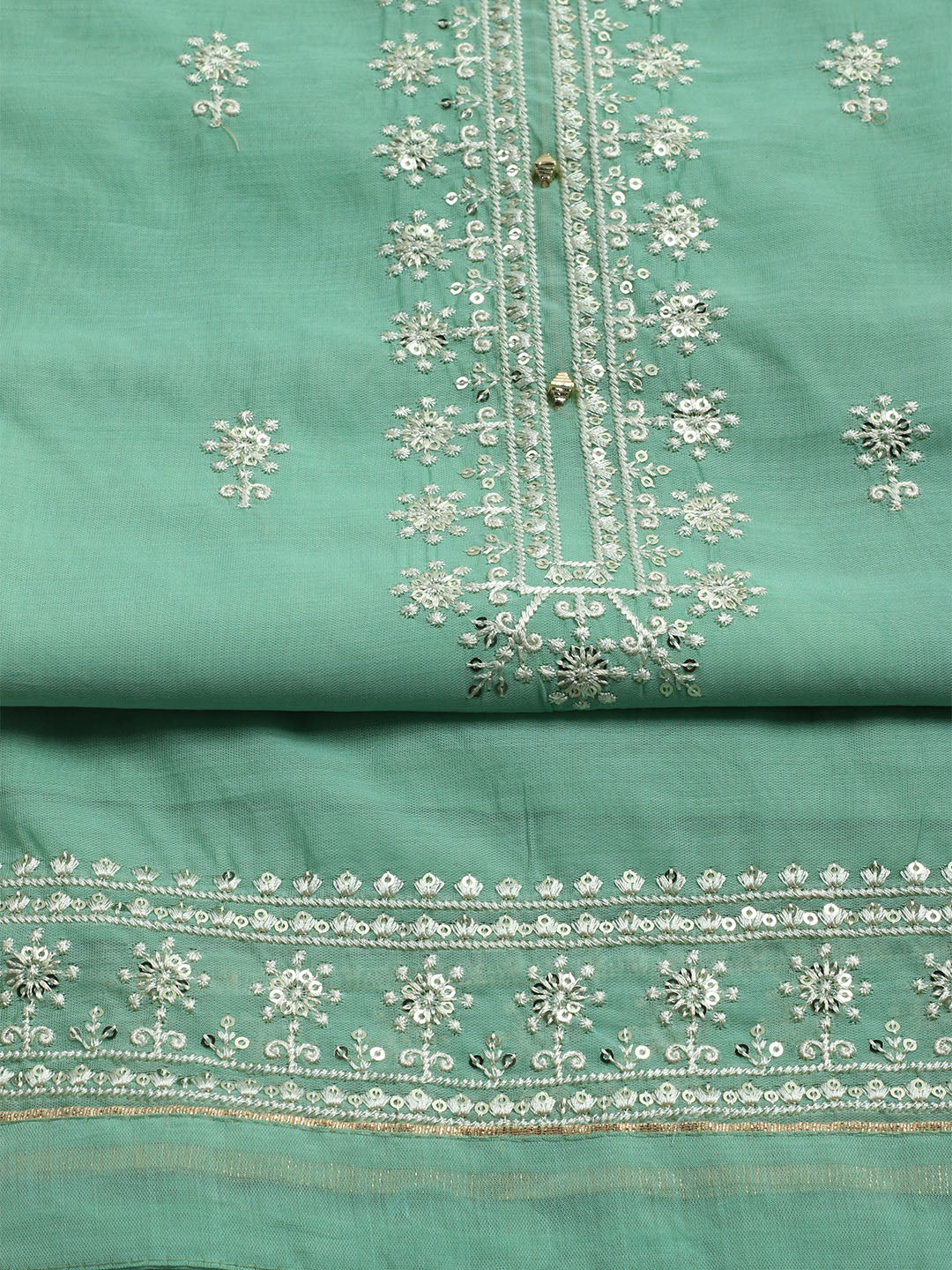 Embroidered Muslin Unstitched Kurta With Pant & Dupatta
