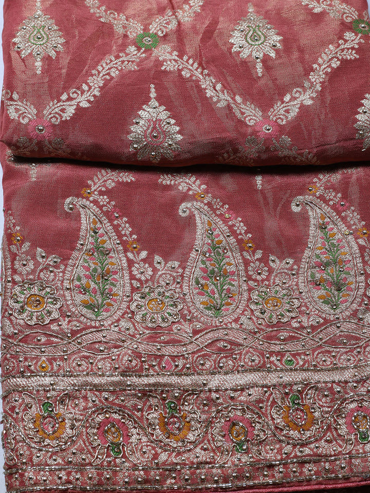 Woven Design Tissue Unstitched Suit With Pant &amp; Dupatta