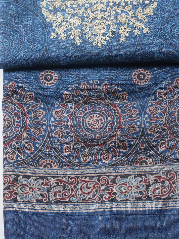 Embroidered Cotton Blend Unstitched Suit With Pant &amp; Dupatta