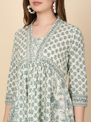 Floral Printed Cotton Kurta With Pants & Dupatta