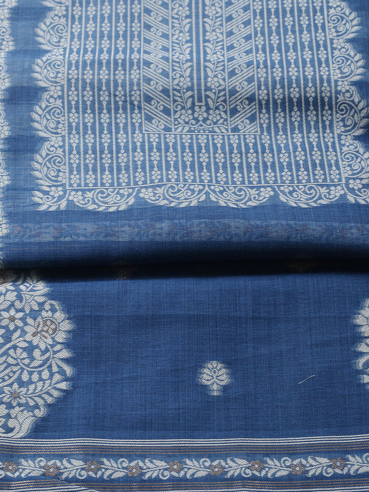Printed Chanderi Unstitched Suit With Pant &amp; Dupatta