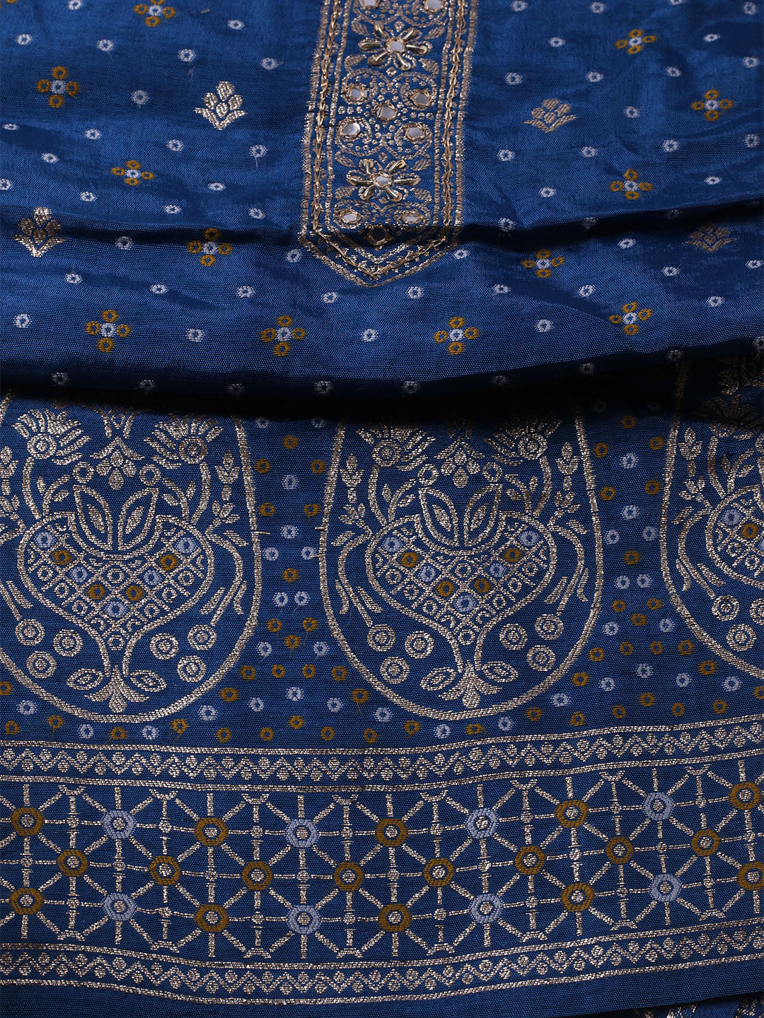 Woven Design Chanderi Unstitched Kurta With Pant &amp; Dupatta