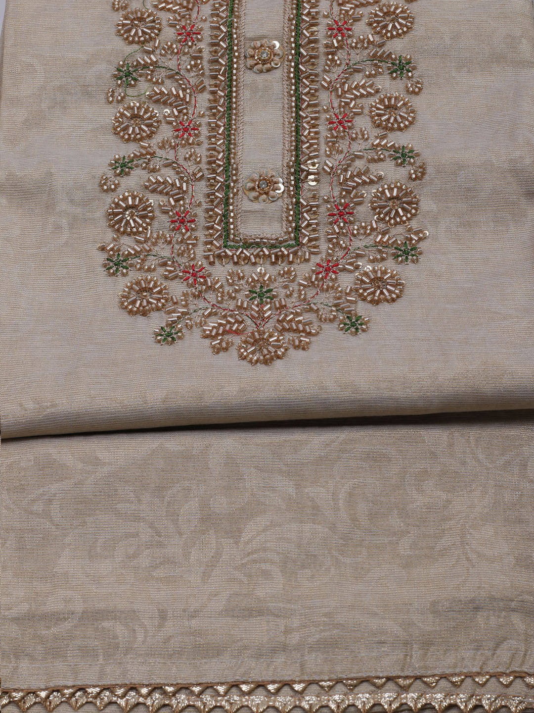 Neck Embroidered Tissue Unstitched Suit With Dupatta