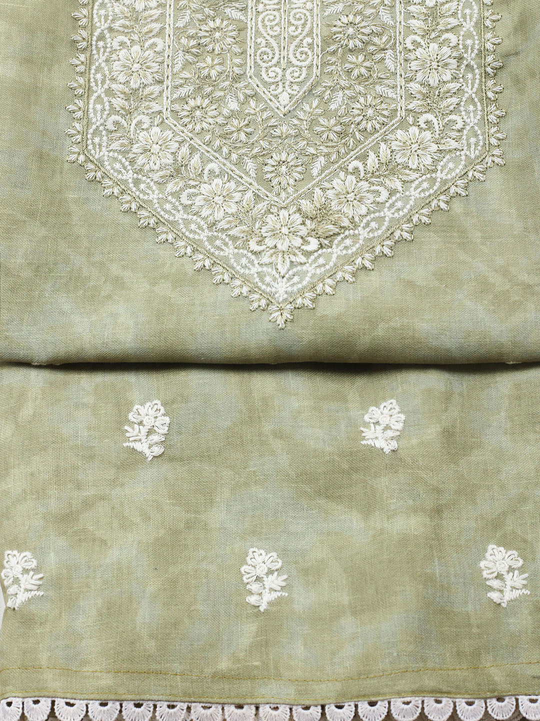 Embroidered Linen Blend Unstitched Suit With Pant Dupatta