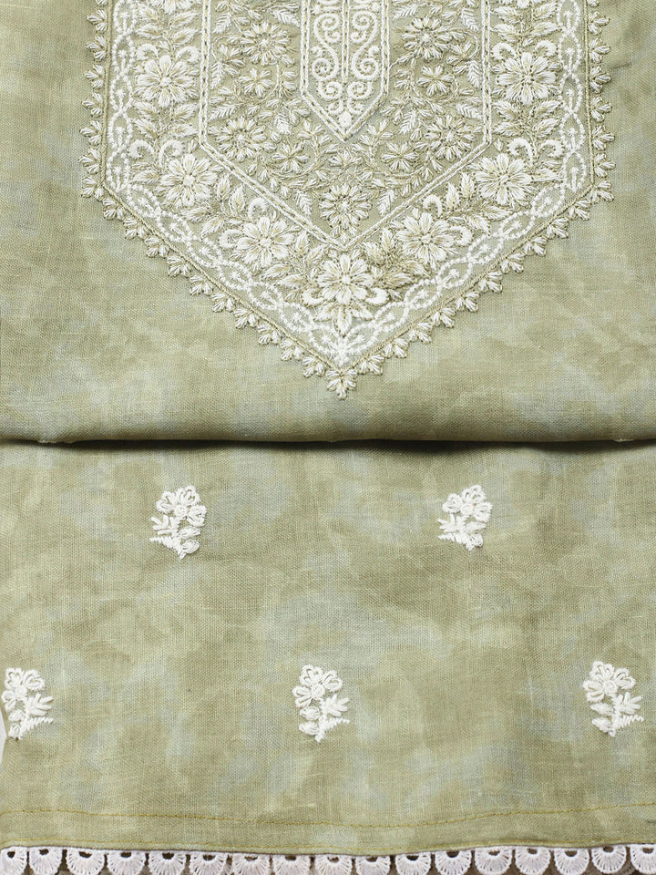 Embroidered Linen Blend Unstitched Suit With Pant Dupatta
