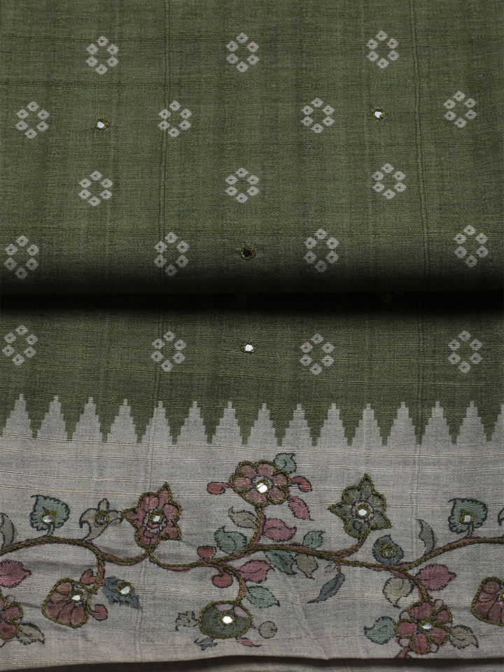 Embroidered Tussar Unstitched Suit With Dupatta