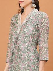 Floral Printed Cotton Kurta With Pants