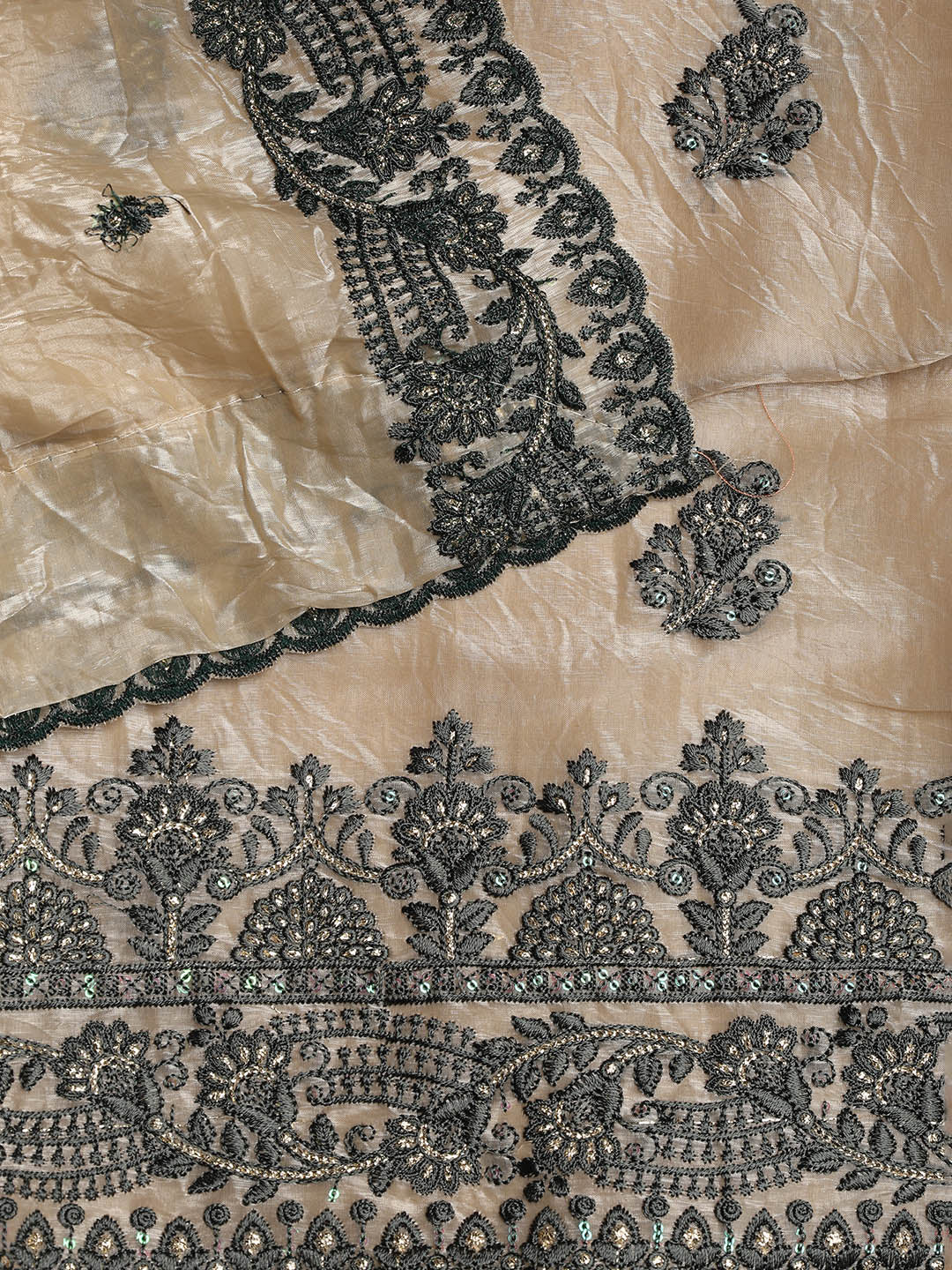Neck Embroidered Organza Unstitched Suit With Dupatta