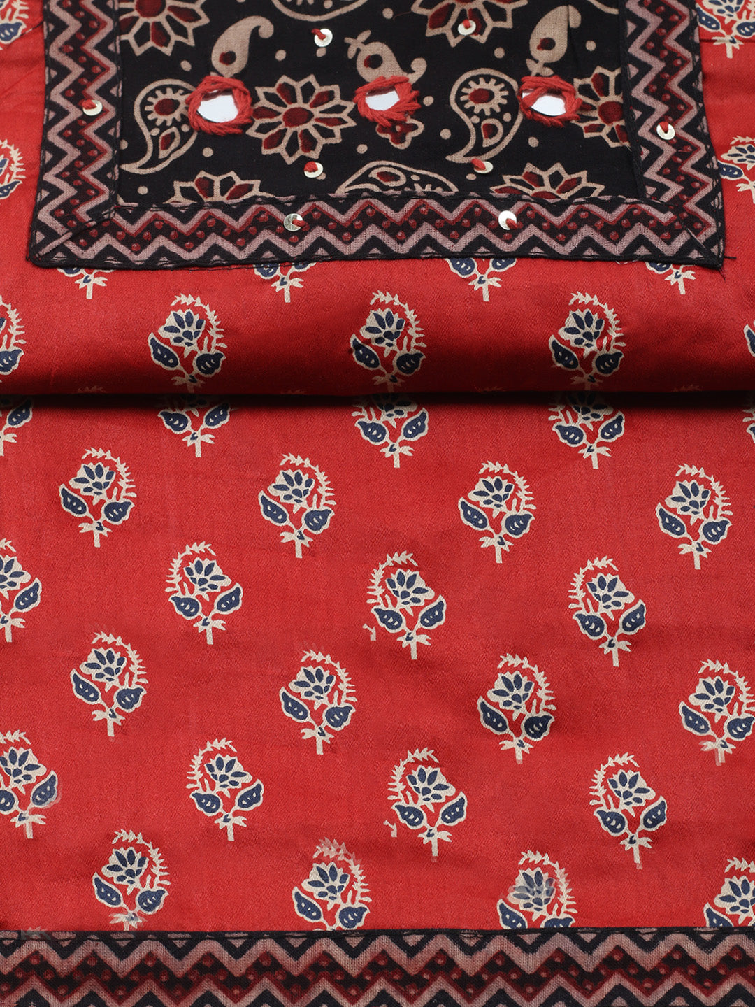Printed Cotton Blend Unstitched Suit With Pant &amp; Dupatta