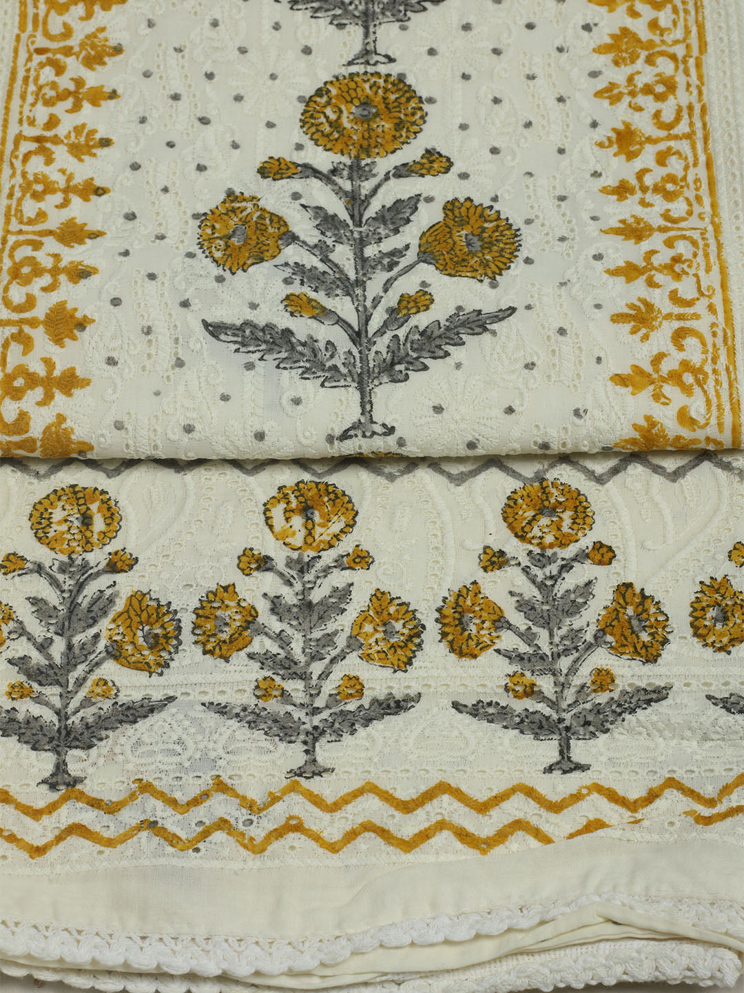 Embroidered Chanderi Unstitched Suit With Pant &amp; Dupatta