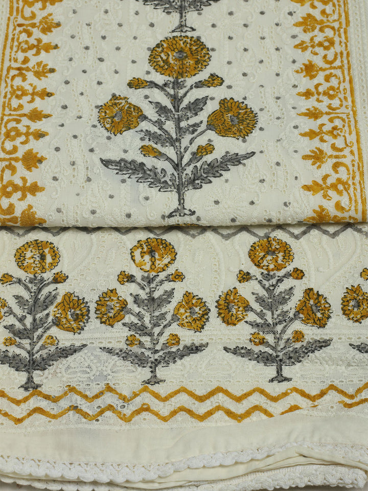 Embroidered Chanderi Unstitched Suit With Pant &amp; Dupatta