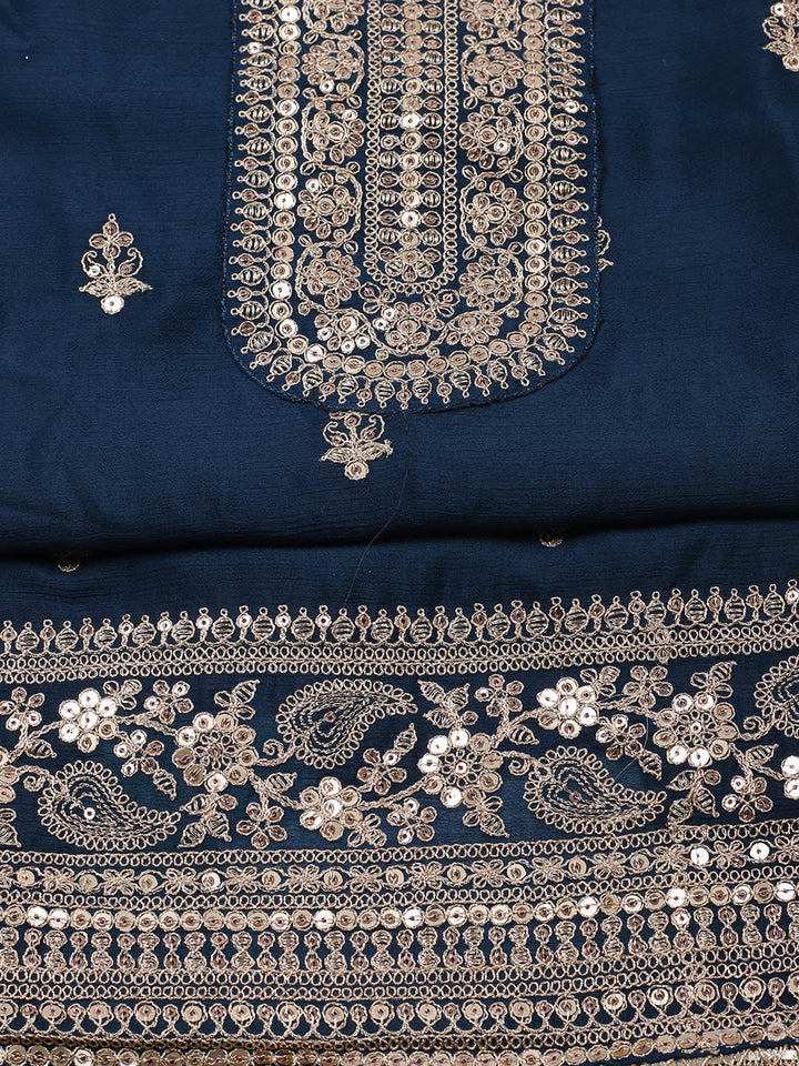 Embroidered Chinon Unstitched Suit With Pant &amp; Dupatta