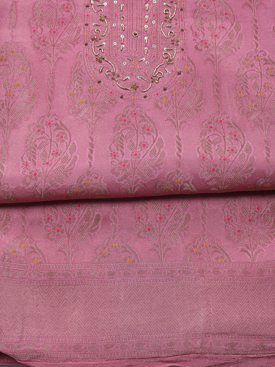 Brocade Chanderi Unstitched Suit With Dupatta