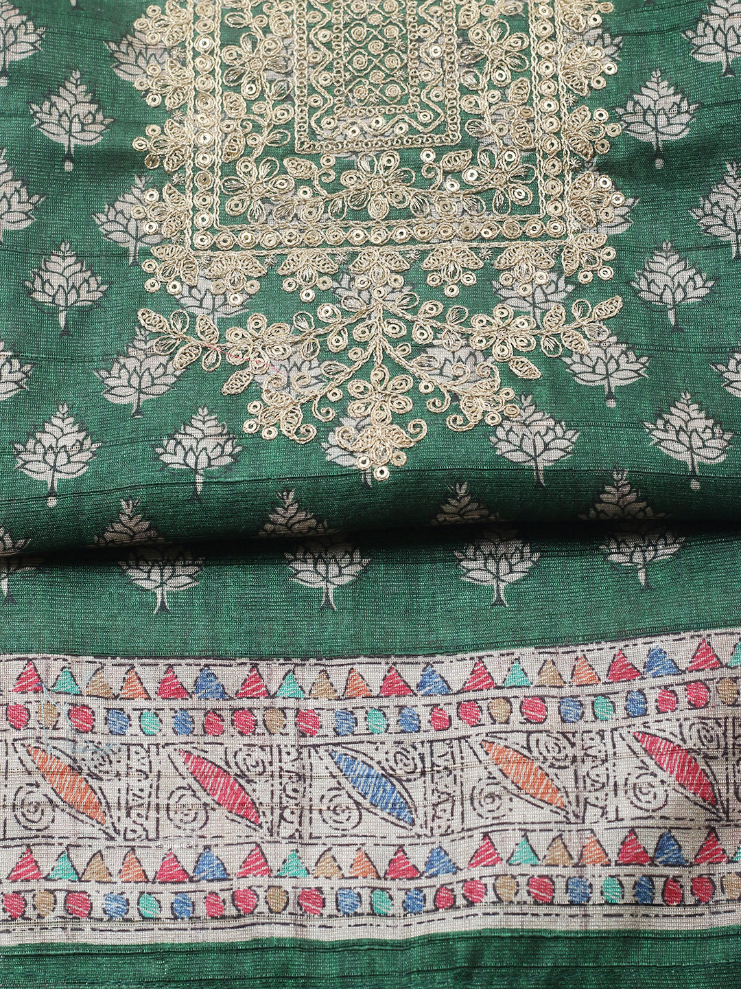 Embroidered Cotton Blend Unstitched Suit With Pant &amp; Dupatta