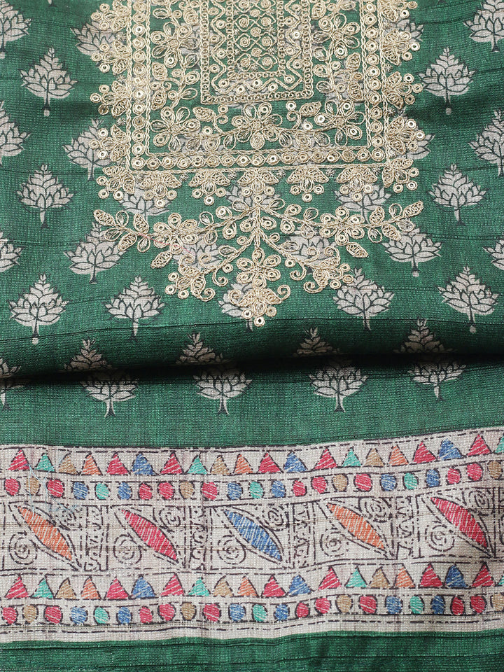 Embroidered Cotton Blend Unstitched Suit With Pant &amp; Dupatta