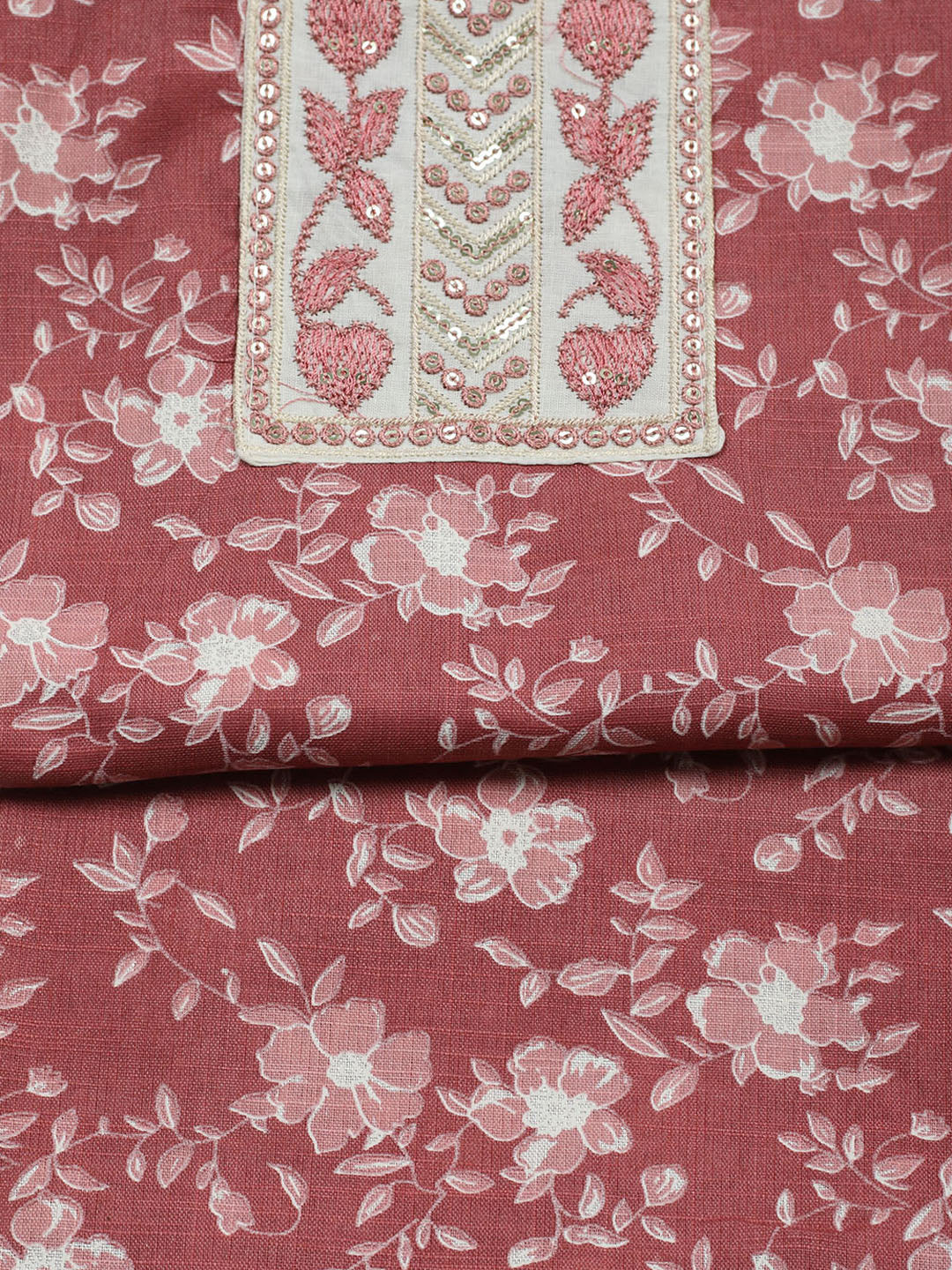 Printed Cotton Blend Unstitched Suit With Pant &amp; Dupatta