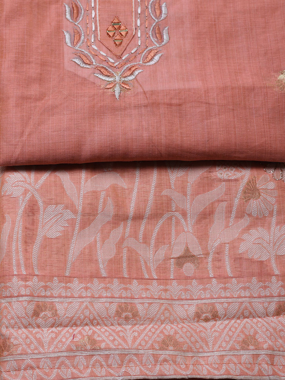 Embroidered Cotton Blend Unstitched Suit With Pant &amp; Dupatta