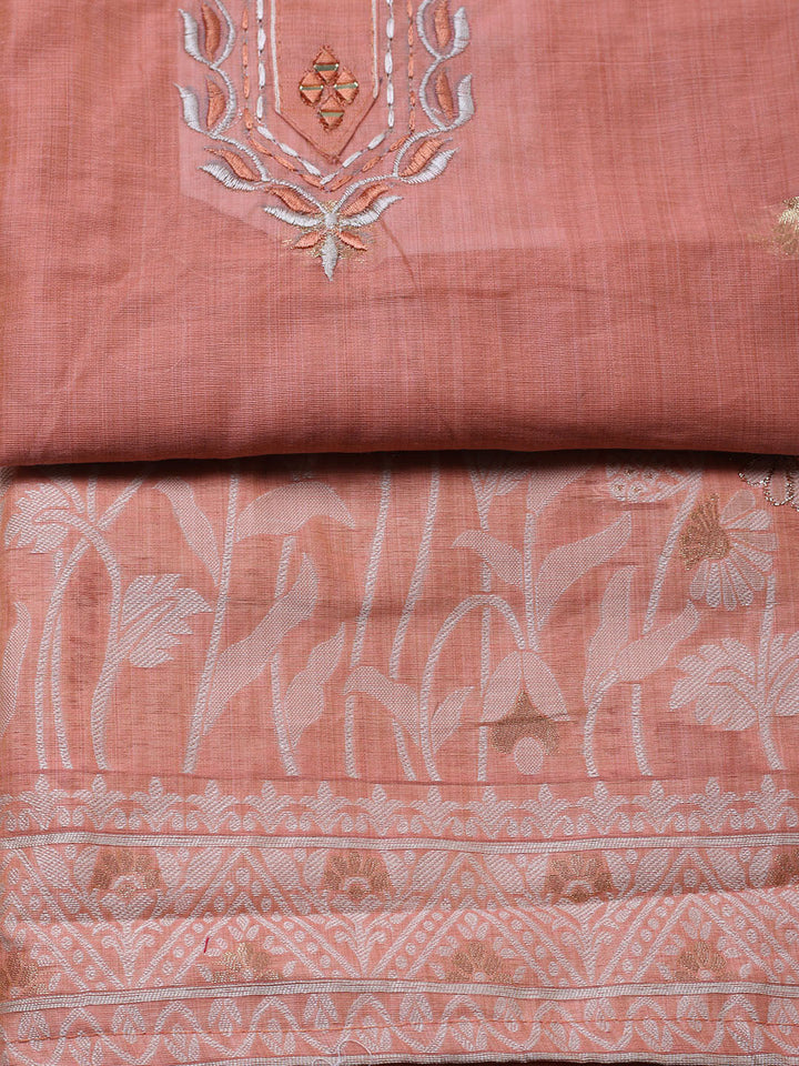 Embroidered Cotton Blend Unstitched Suit With Pant &amp; Dupatta